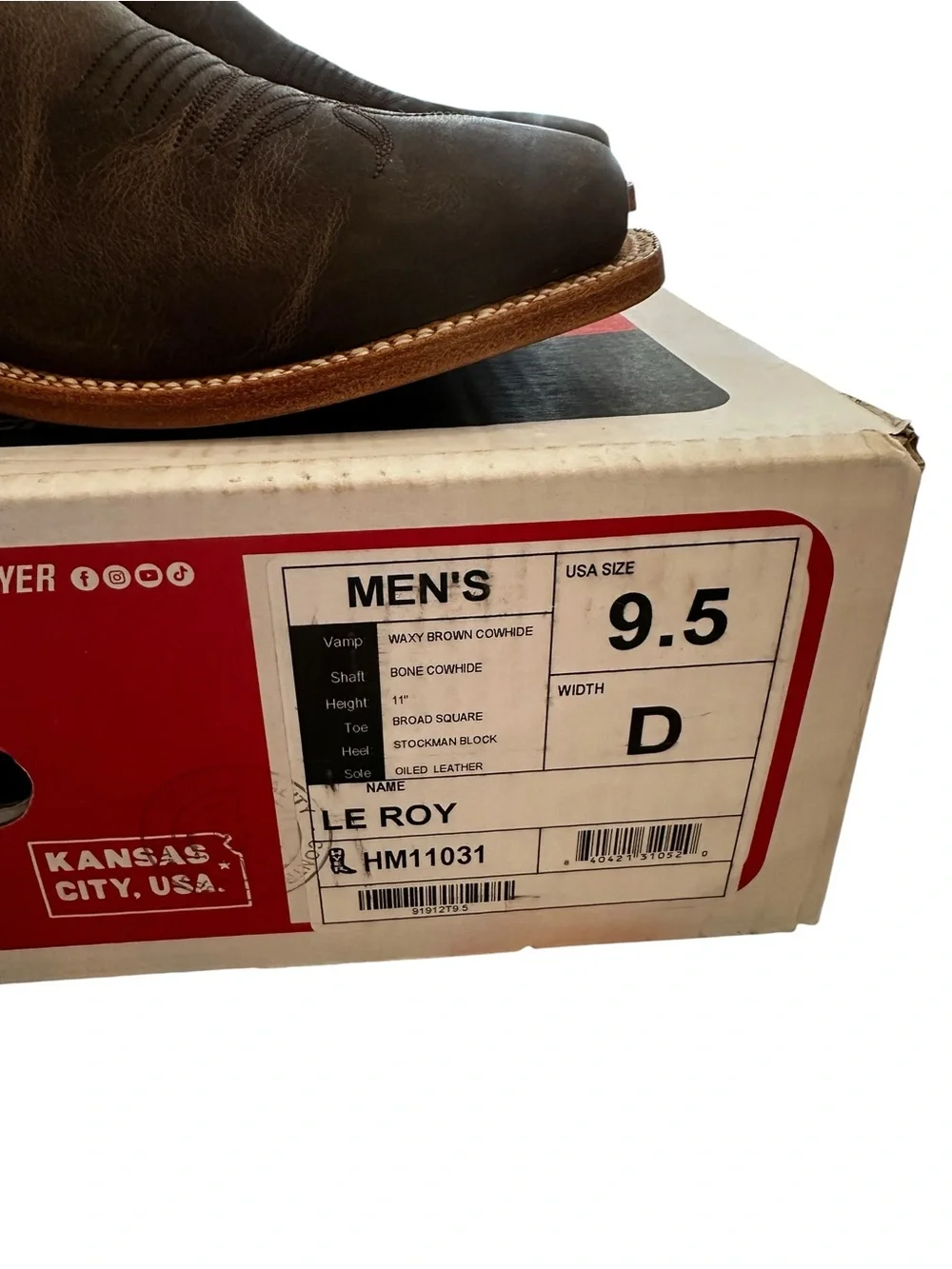NWT Hyer Le Roy HM11031 Ranch Cowboy Boots Men’s 9.5D Brown Bone Square Toe $369 - Picture 10 of 10